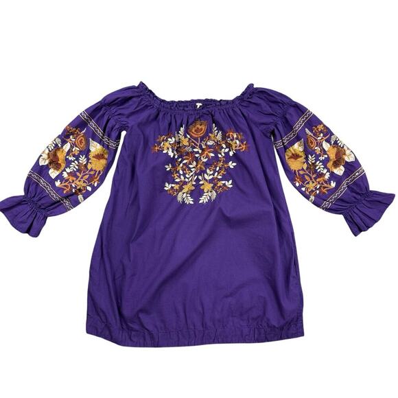 Free People Fleur Shift Off Shoulder Dress Large Lavender Floral Embroidered - Picture 10 of 10